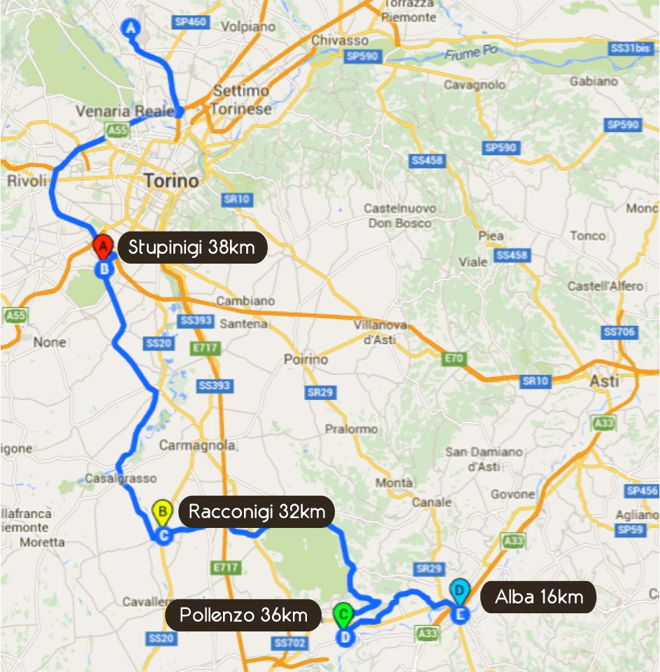 Percorso del Primo Giorno Mappa itinerario del primo giorno del Tour Dolcetto