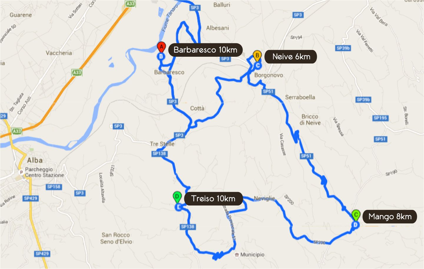 Percorso del Secondo Giorno Mappa itinerario del secondo giorno del Tour Dolcetto