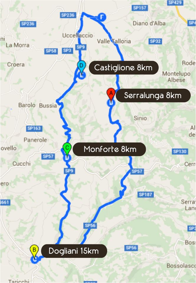 Percorso del Terzo Giorno Mappa itinerario del terzo giorno del Tour Barolo