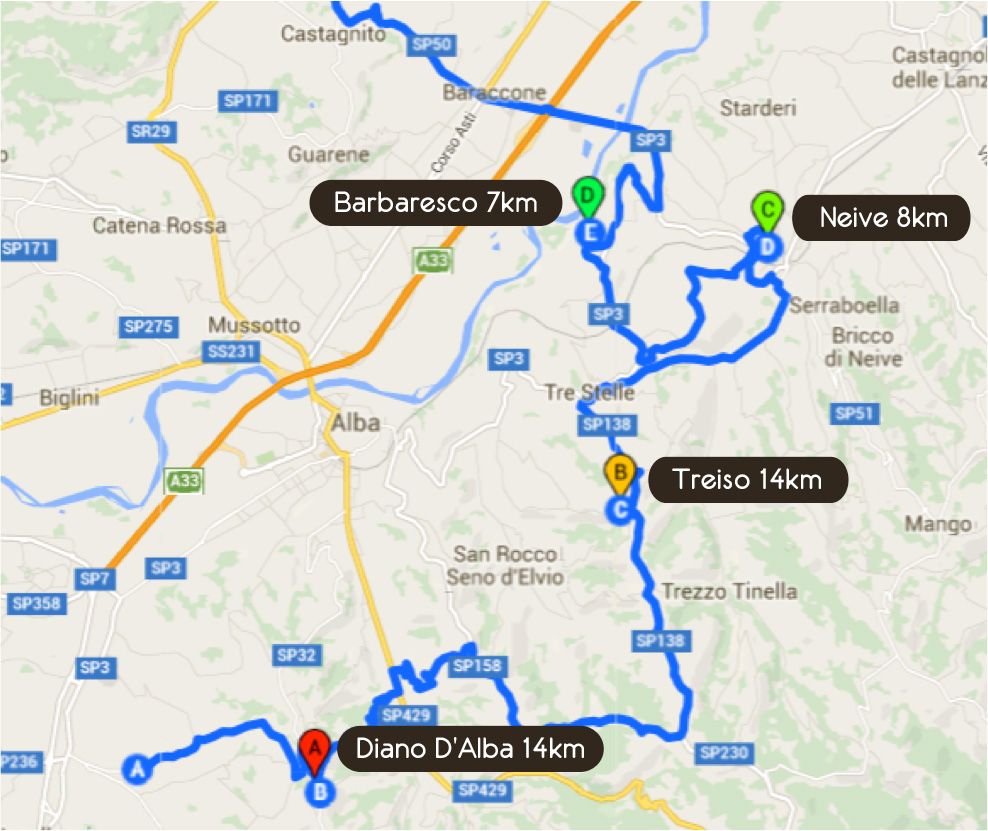 Percorso del Quarto Giorno Mappa itinerario del quarto giorno del Tour Barolo